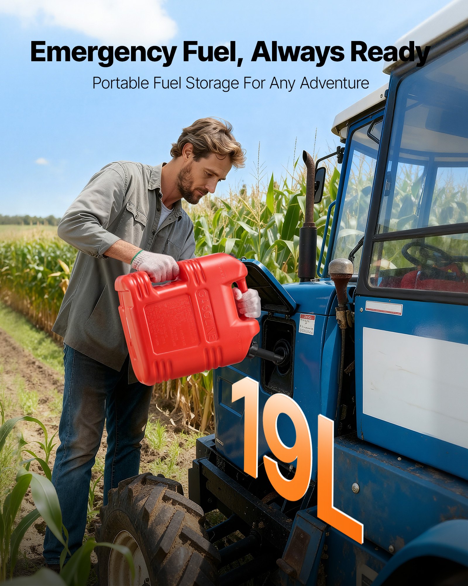 VEVOR Kraftstoffkanister, 19 L, Benzinkanister mit Ausguss & klarer Skala, max. Durchflussrate 15 L/min, Flüssigkeitsbehälter für die meisten Autos, Motorräder, ATVs & UTVs, rot, 4er-Pack