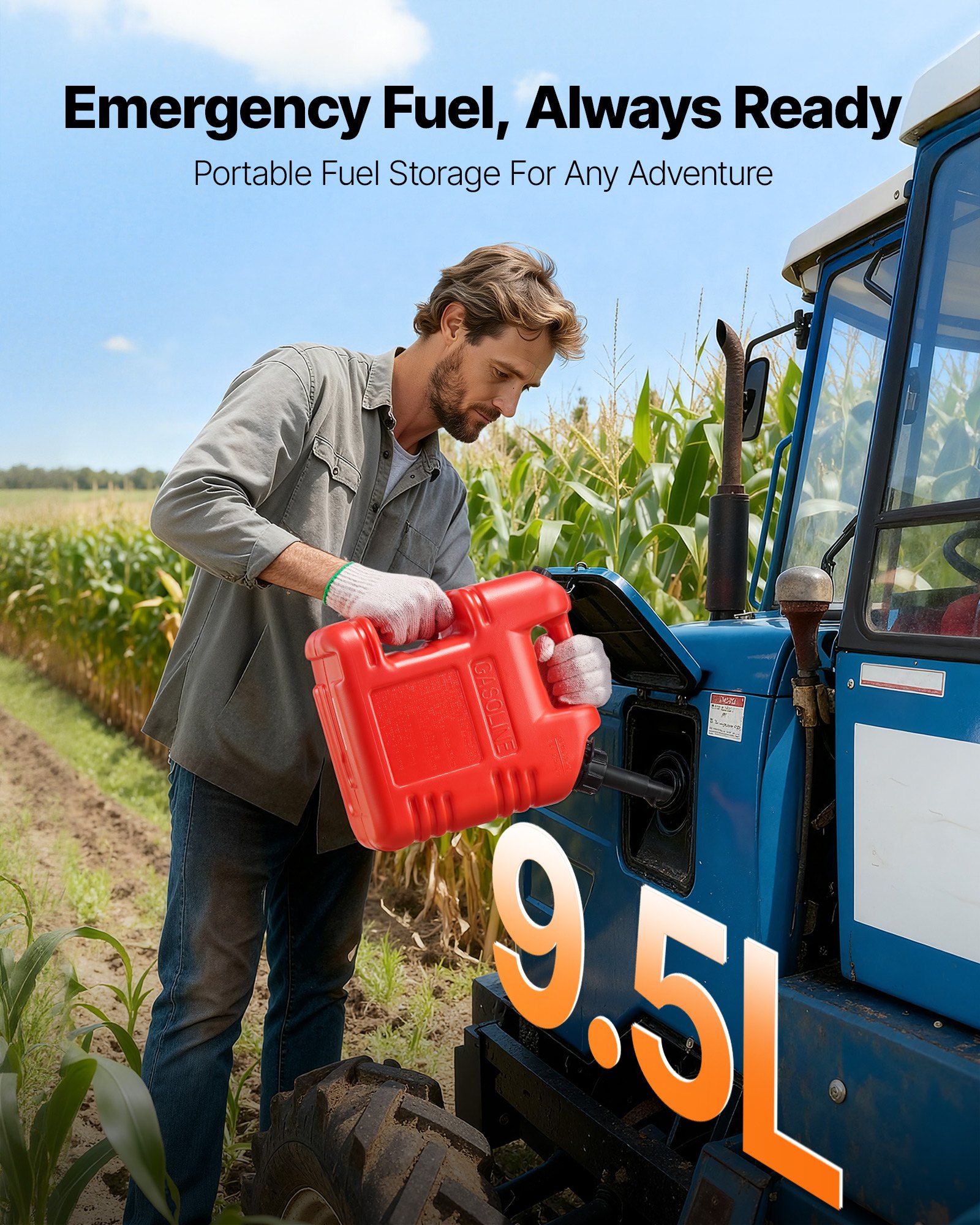 VEVOR Kraftstoff Kanister, 9,5 L, Benzinkanister mit Ausguss & klarer Skala, max. Durchflussrate 15L/min, Flüssigkeitsbehälter für die meisten Autos, Motorräder, ATVs & UTVs, rot, 1 Stk.