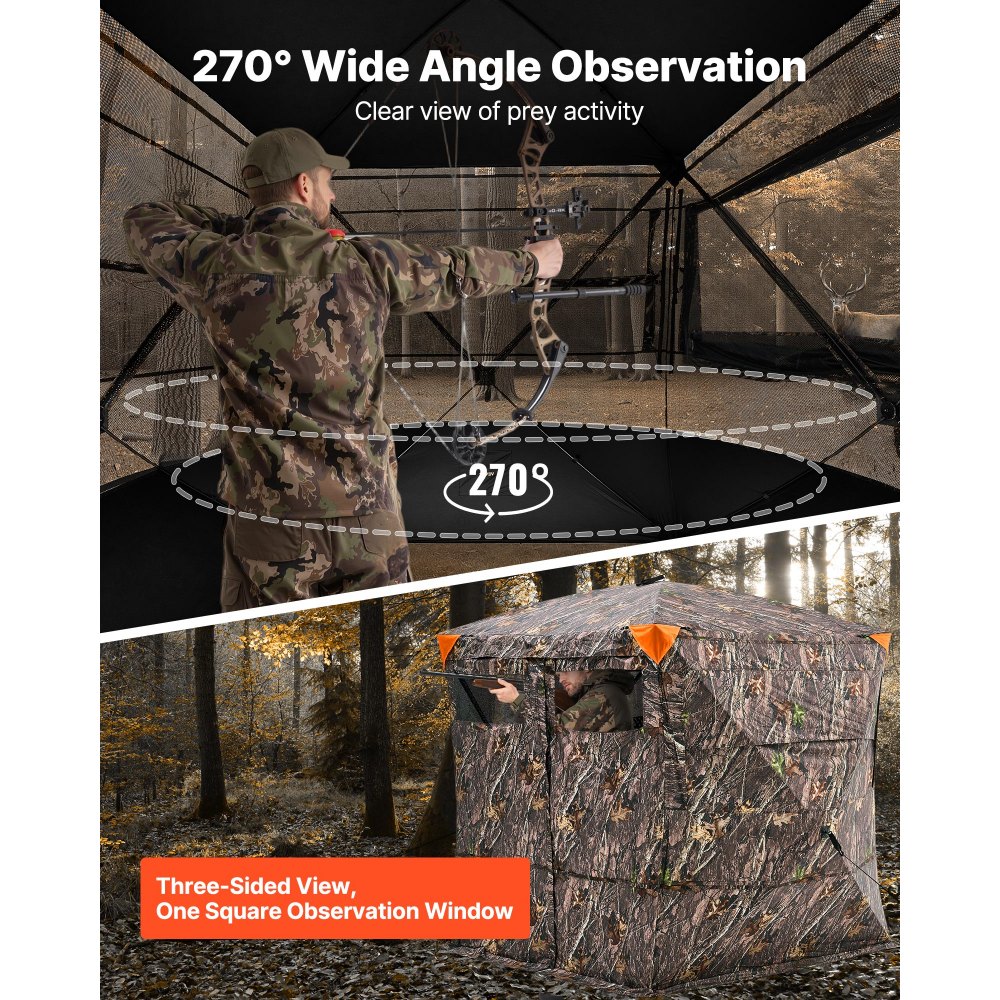 VEVOR Hunting Blind, 4-5 Person See Through Ground Blinds with Carrying Bag, 270 Degree Portable Camouflage Tent, Durable Concealed Shelter with Silent Magnetic Door and Window, for Turkey and Deer