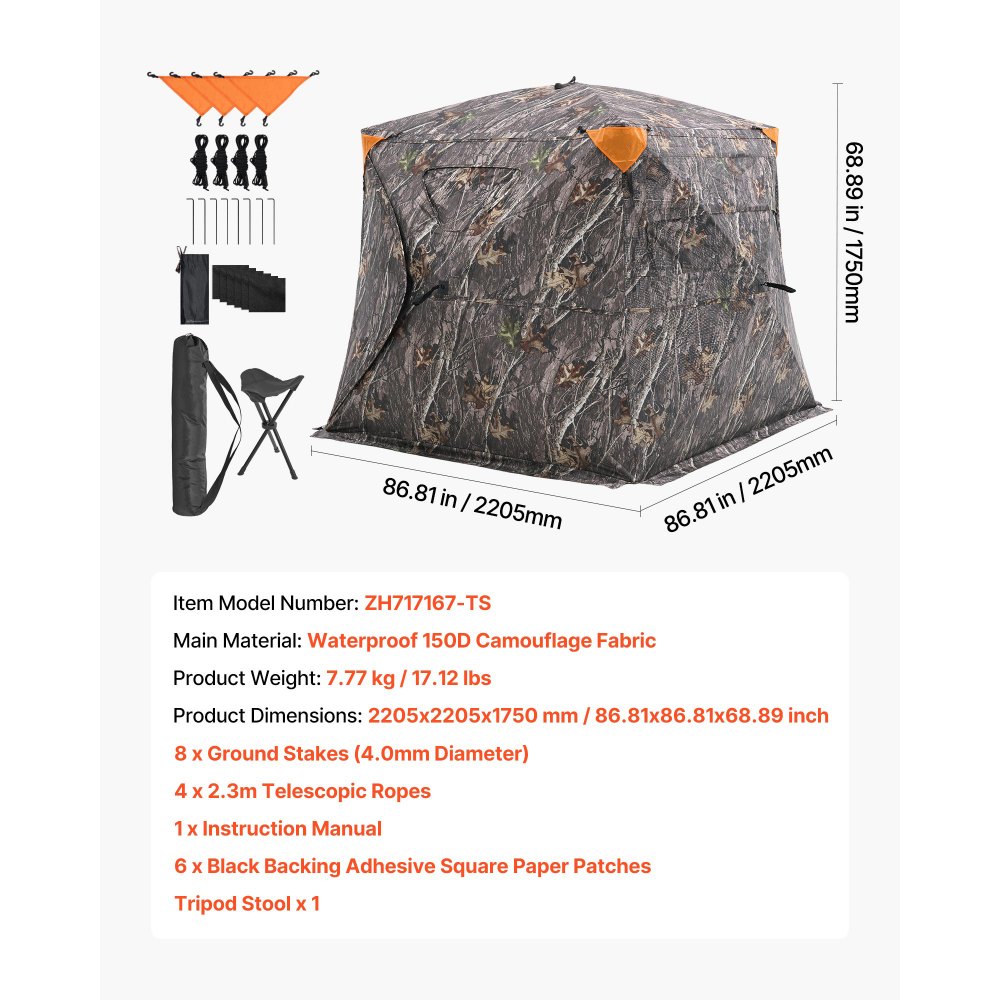 VEVOR Jagdversteck 270° durchsichtiges Bodenversteck, 4–5 Personen Pop-Up-Hirschversteck für die Jagd mit Tragetasche, tragbares, belastbares Jagdzelt Durchsichtnetz für Hirsch Tarnfarbe