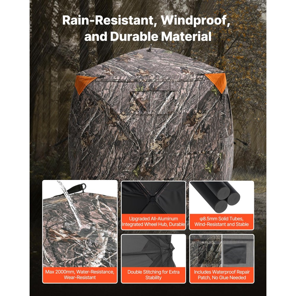VEVOR Jagdversteck Jagdzelt Bodenversteck für 1–2 Personen Pop-Up-Hirschversteck mit Tragetasche, tragbares & belastbares Jagdzelt mit 3 horizontalen Fenstern für die Hirschjagd