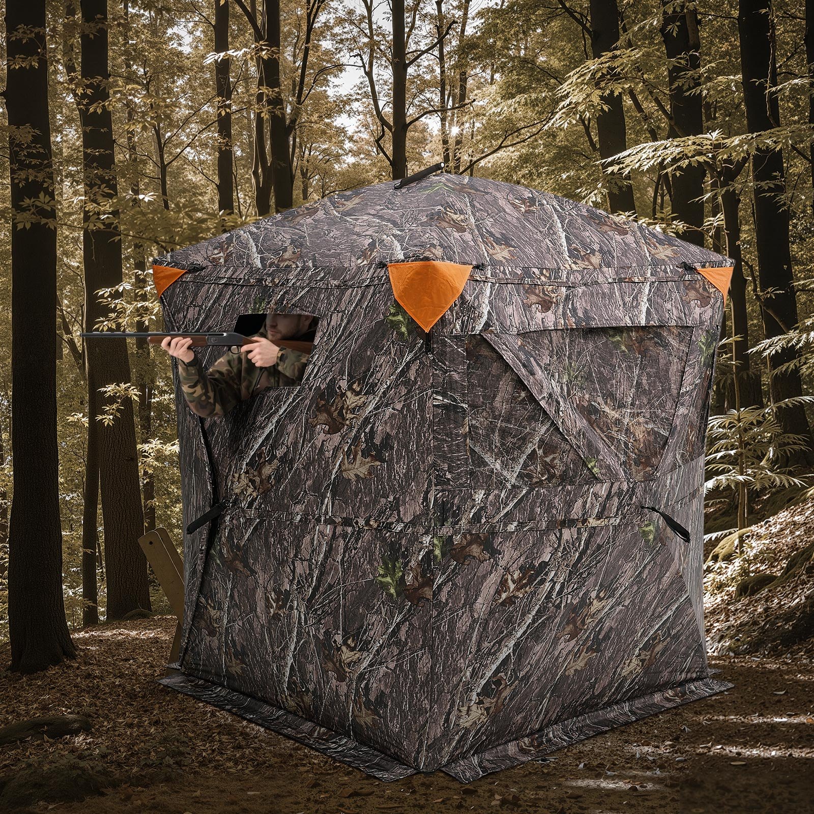 VEVOR Jagdversteck Jagdzelt Bodenversteck für 1–2 Personen Pop-Up-Hirschversteck mit Tragetasche, tragbares & belastbares Jagdzelt mit 3 horizontalen Fenstern für die Hirschjagd