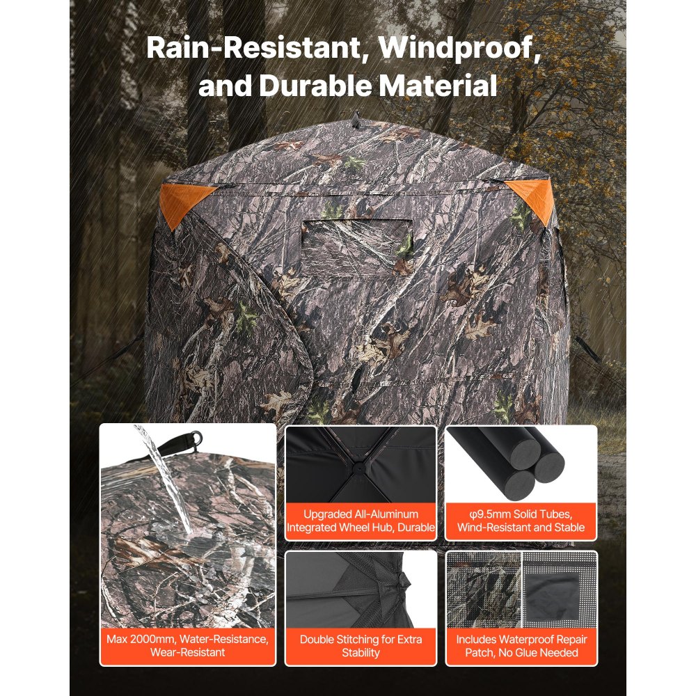 VEVOR Jagdzelt Jagdversteck Bodenzelt Pop-Up-Hirschversteck für 2–3 Personen zur Jagd mit Tragetasche, tragbares & belastbares Bodenversteck mit 3 horizontalen Fenstern 148 x 148 x 170 cm