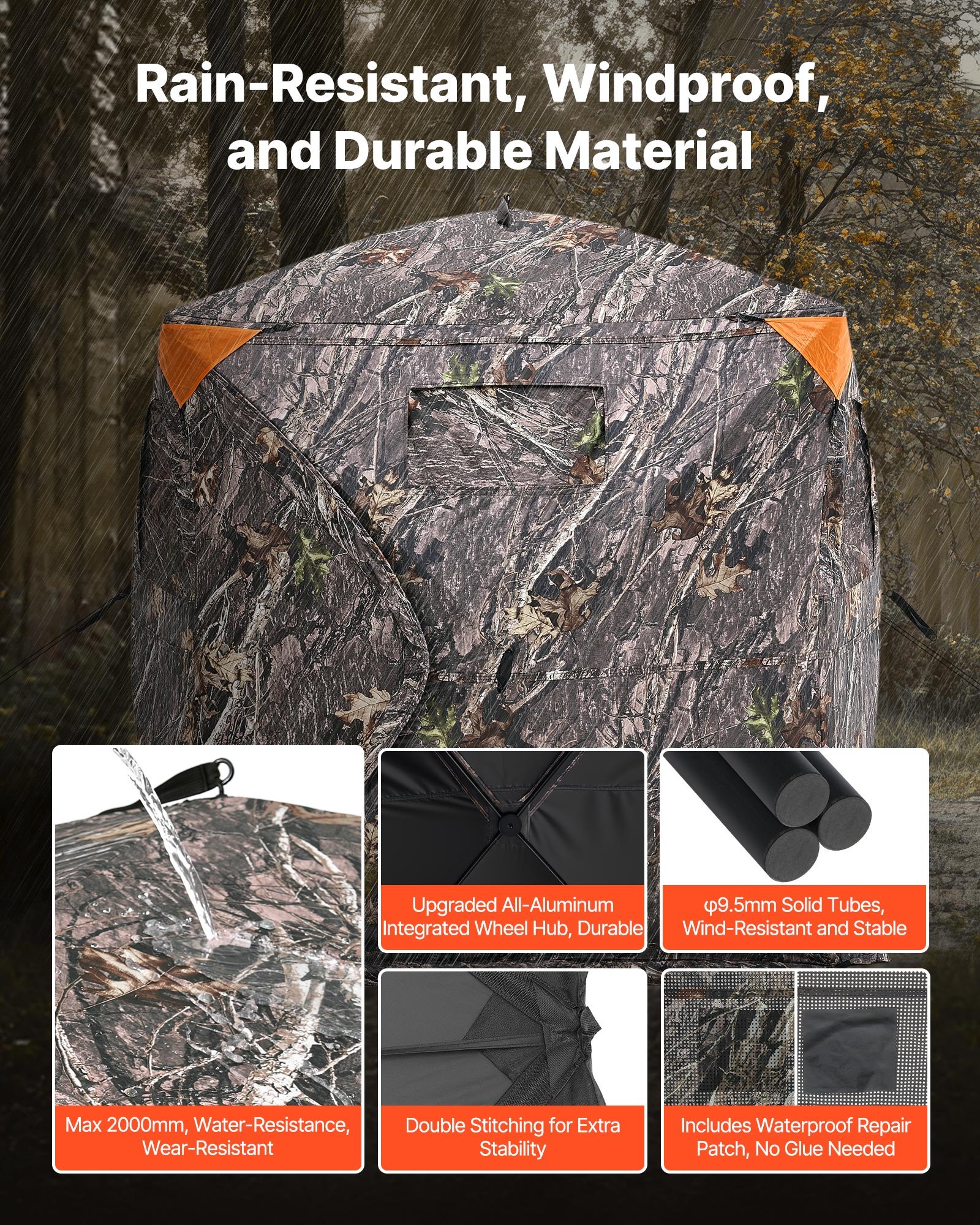 VEVOR Jagdzelt Jagdversteck Bodenzelt Pop-Up-Hirschversteck für 2–3 Personen zur Jagd mit Tragetasche, tragbares & belastbares Bodenversteck mit 3 horizontalen Fenstern 148 x 148 x 170 cm