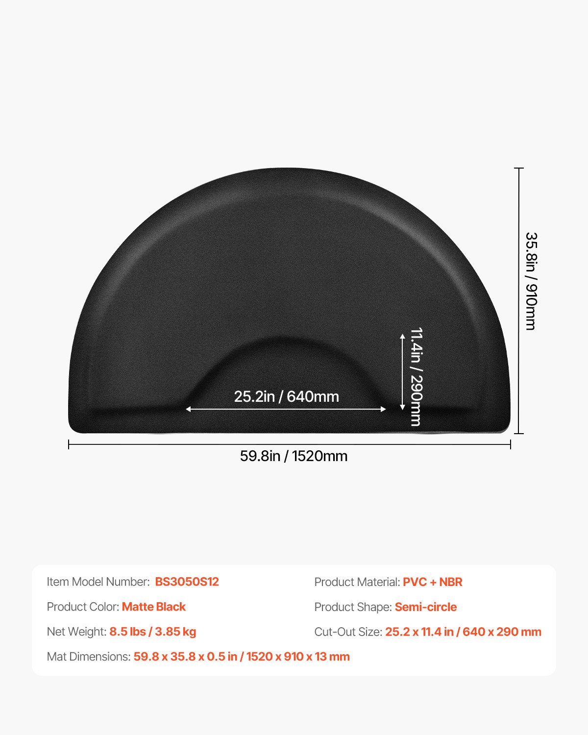 VEVOR Salonmatte für Friseure, 910x1520 mm, halbrunde Stehmatte, 13 mm dicke Anti-Ermüdungsmatte mit rundem Ausschnitt, leicht zu reinigender PVC-Oberfläche & abgeschrägten Kanten zum Stolpern