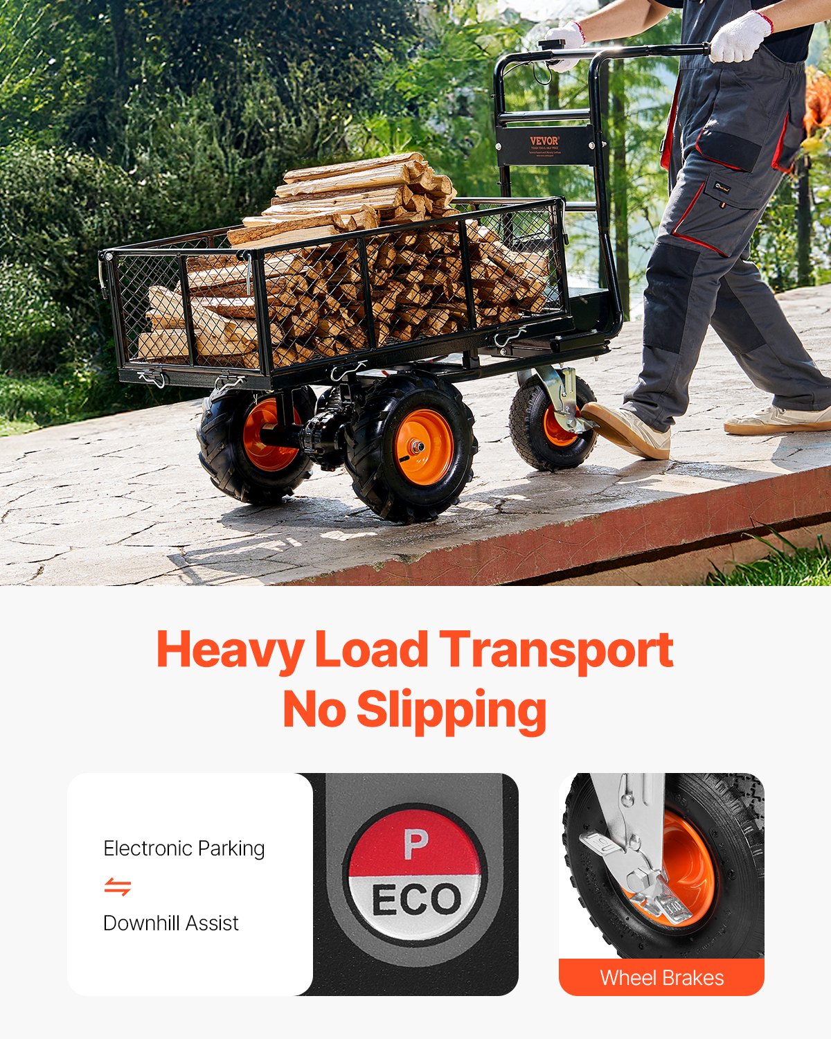 VEVOR Elektrischer Gartenwagen, 226 kg Kapazität, 36 V 500 W batteriebetriebener Mehrzweckwagen aus Stahl mit Bremse, robuster Transportwagen, Materialträger, Schubkarre für Bauernhof und Garten