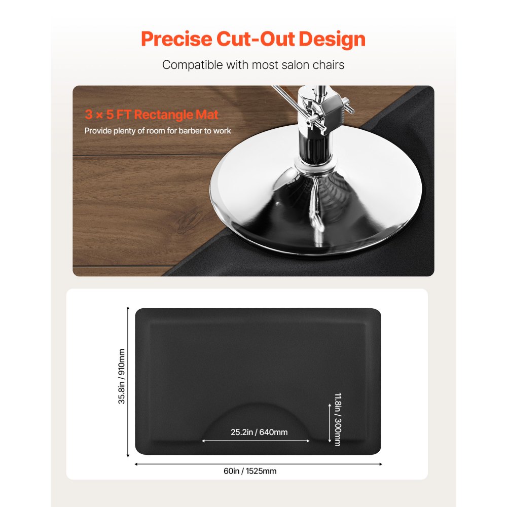 VEVOR Salonmatte für Friseure, 1525x910 mm Friseurmatte, Anti-Ermüdungs-Bodenmatte, 13 mm dicke PVC- und NBR-Bodenmatte, abgeschrägten Kanten zum Schutz vor Stolpern & rutschfester Unterseite