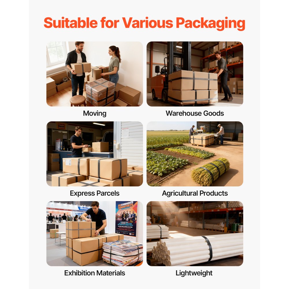 VEVOR 6 tlg Umreifungsset mit Umreifungsband, manuelle Umreifungsgerät mit 610 m PET Band, 600 Metallklammern, 200 Kantenschutzern, pefekte Werkstattausstattung für Verpackung, Transport und Lager