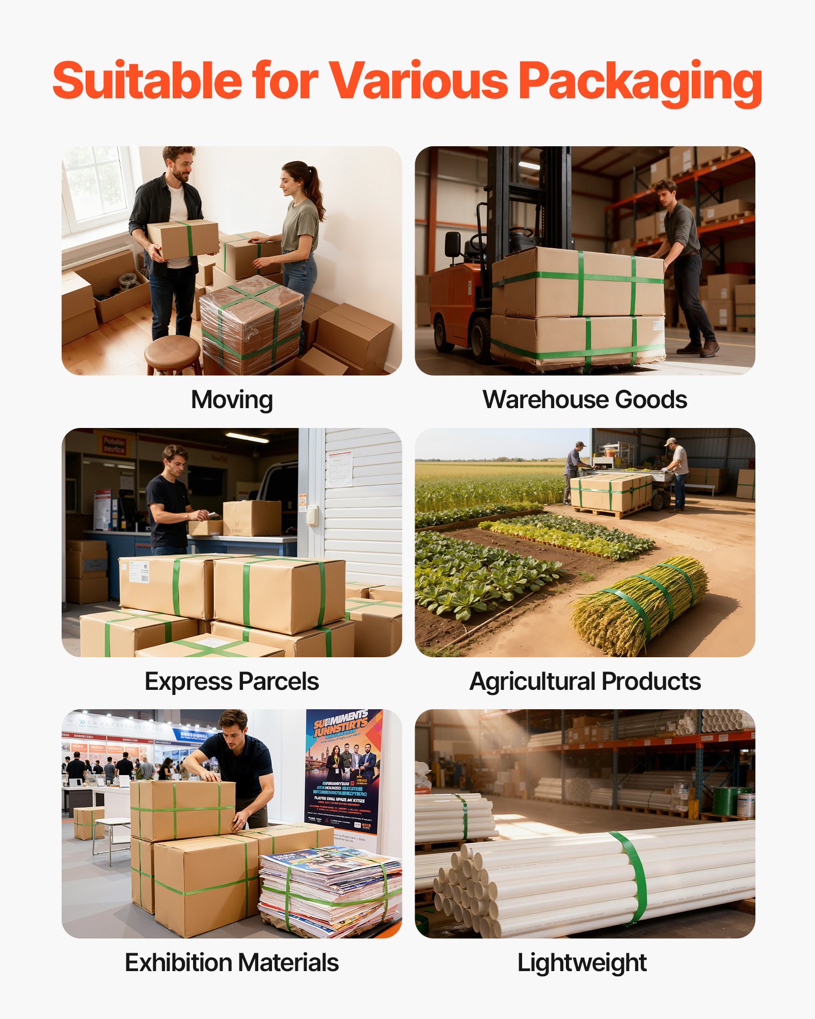 VEVOR 6 tlg Umreifungsset mit Umreifungsband, manuelle Umreifungsgerät mit 457 m PET Band, 450 Metallklammern, 150 Kantenschutzern, pefekte Werkstattausstattung für Verpackung, Transport und Lager