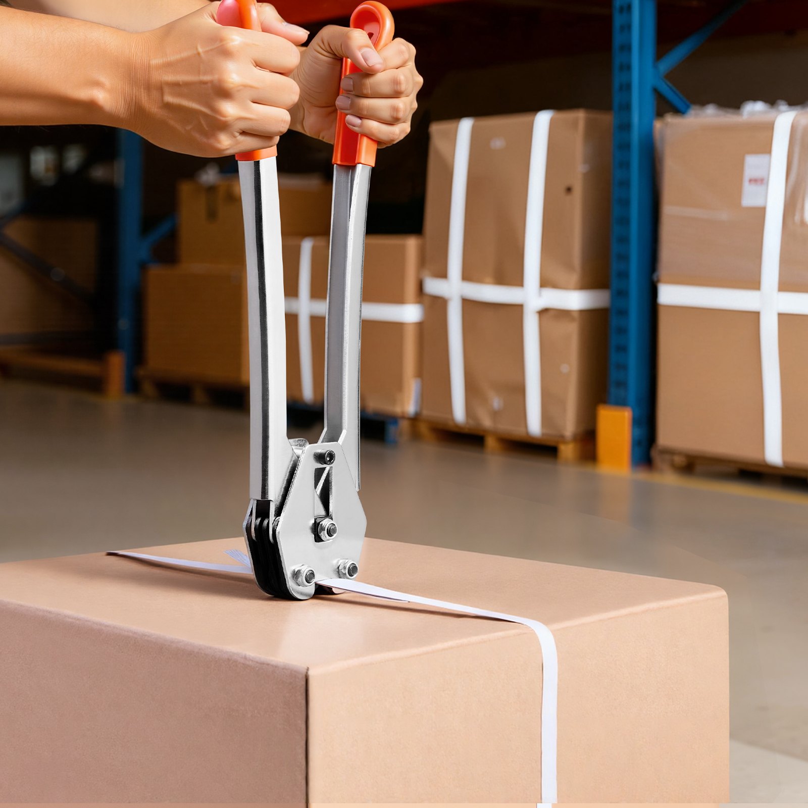 VEVOR 4 tlg. Umreifungsset mit Umreifungsband, Manuelle Umreifungsgerät mit 100 m PET Band, 100 Metallklammern & Schneider, Ideale Werkstattausstattung für industrielle Verpackung, Transport & Lager