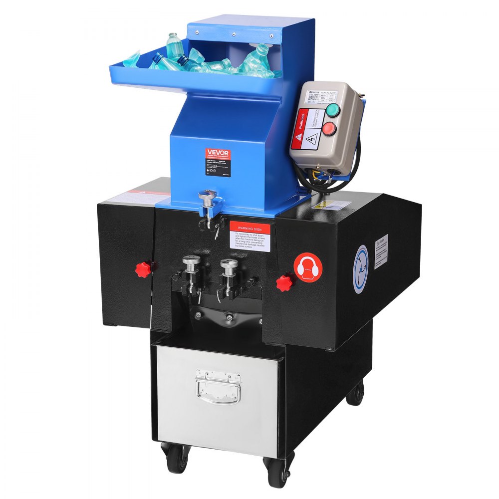 VEVOR Kunststoff-Schredder-Zerkleinerer, 2,2 kW, Granulator für Kunststoffflaschen, 100–150 kg/h Kapazität, mit Rädern, SDK-11-Klinge & 6 mm Maschenweite für PVC, ABS, PTFE(380V, 50 Hz 3-phasig)