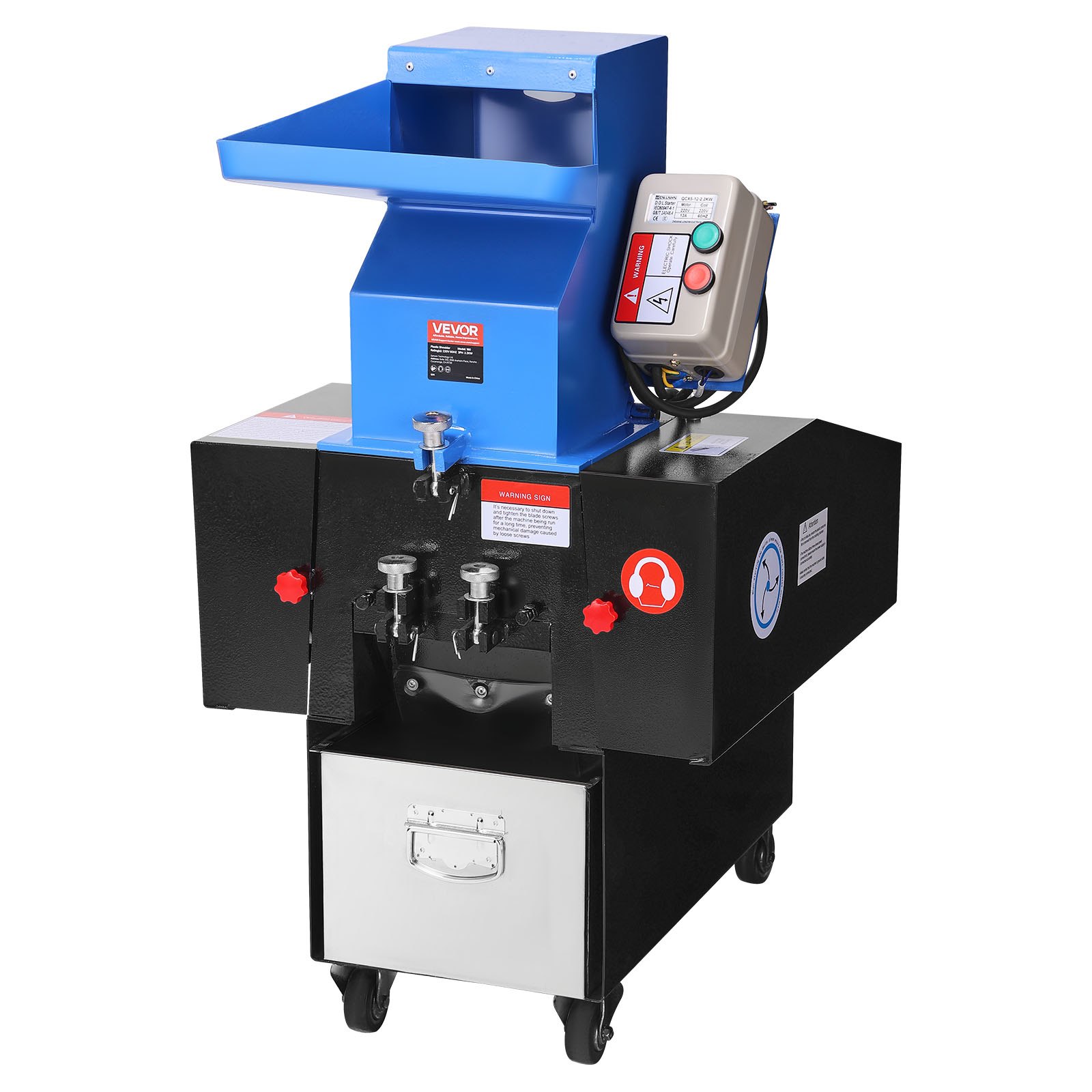 VEVOR Kunststoff-Schredder-Zerkleinerer, 2,2 kW, Granulator für Kunststoffflaschen, 100–150 kg/h Kapazität, mit Rädern, SDK-11-Klinge & 6 mm Maschenweite für PVC, ABS, PTFE(380V, 50 Hz 3-phasig)