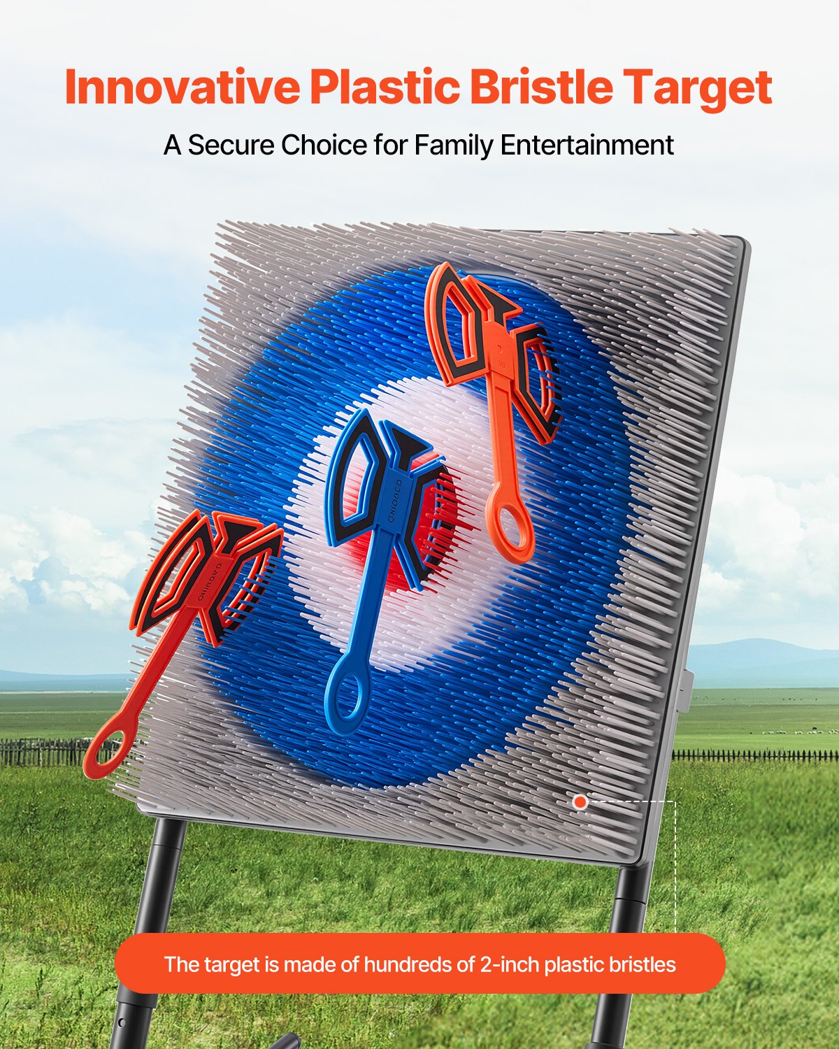 VEVOR Axtwurfspiel Set, Zielscheibe aus Kunststoffborsten mit 8 Wurfäxten & faltbarem Stahlrahmen, leicht zu verstauen, Spiel für Outdoor / Indoor Hinterhof Hof- und Karnevalsspiele 48 x 140 x 69 cm