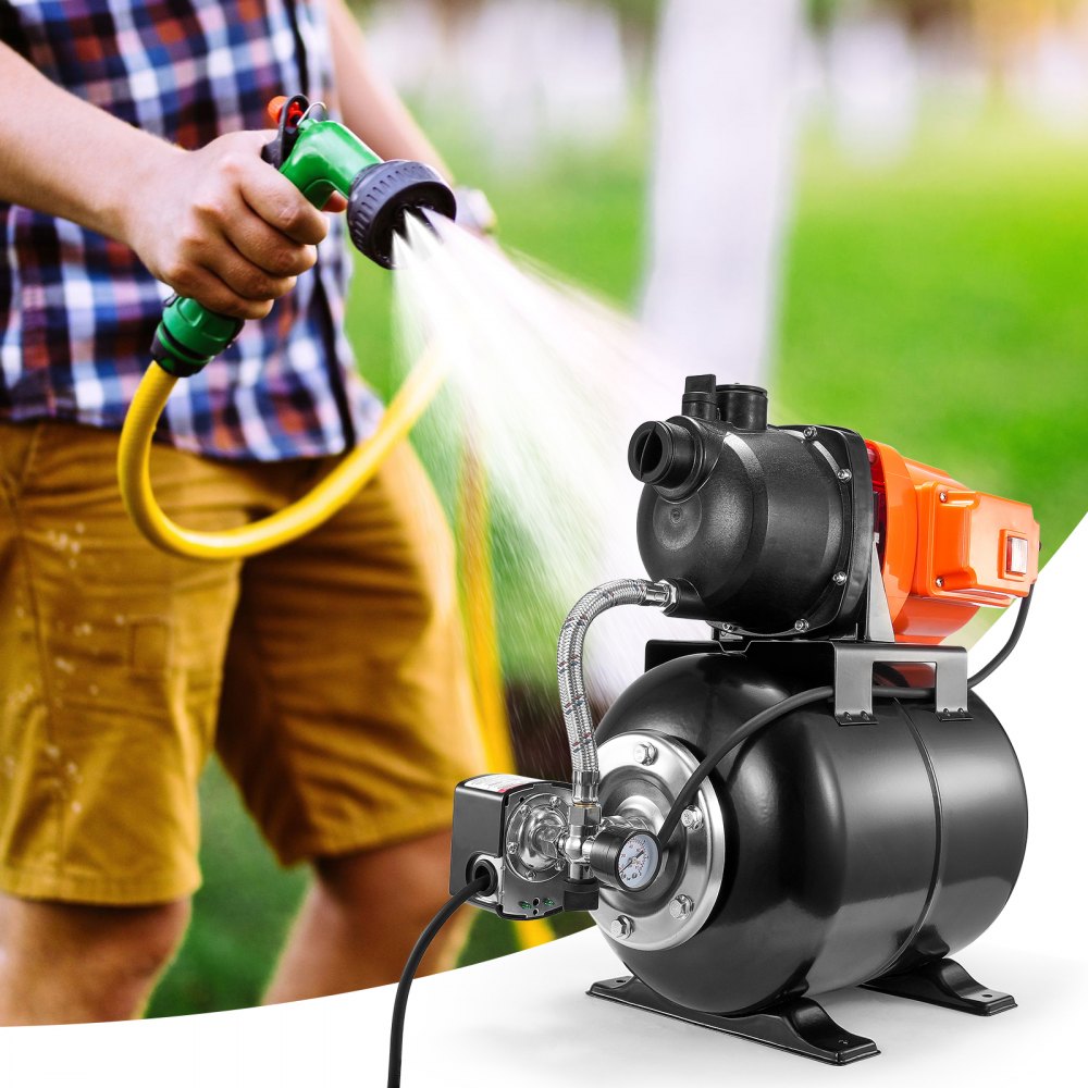 VEVOR 750 W Gartenpumpe, 3700 L/H, automatische Bewässerungspumpe mit 50 m Förderhöhe, Kreiselpumpe mit 20/40 PSI Druckschalter, Flachbrunnenpumpe, thermoplastischer Pumpenkopf für Hausgarten & Rasen