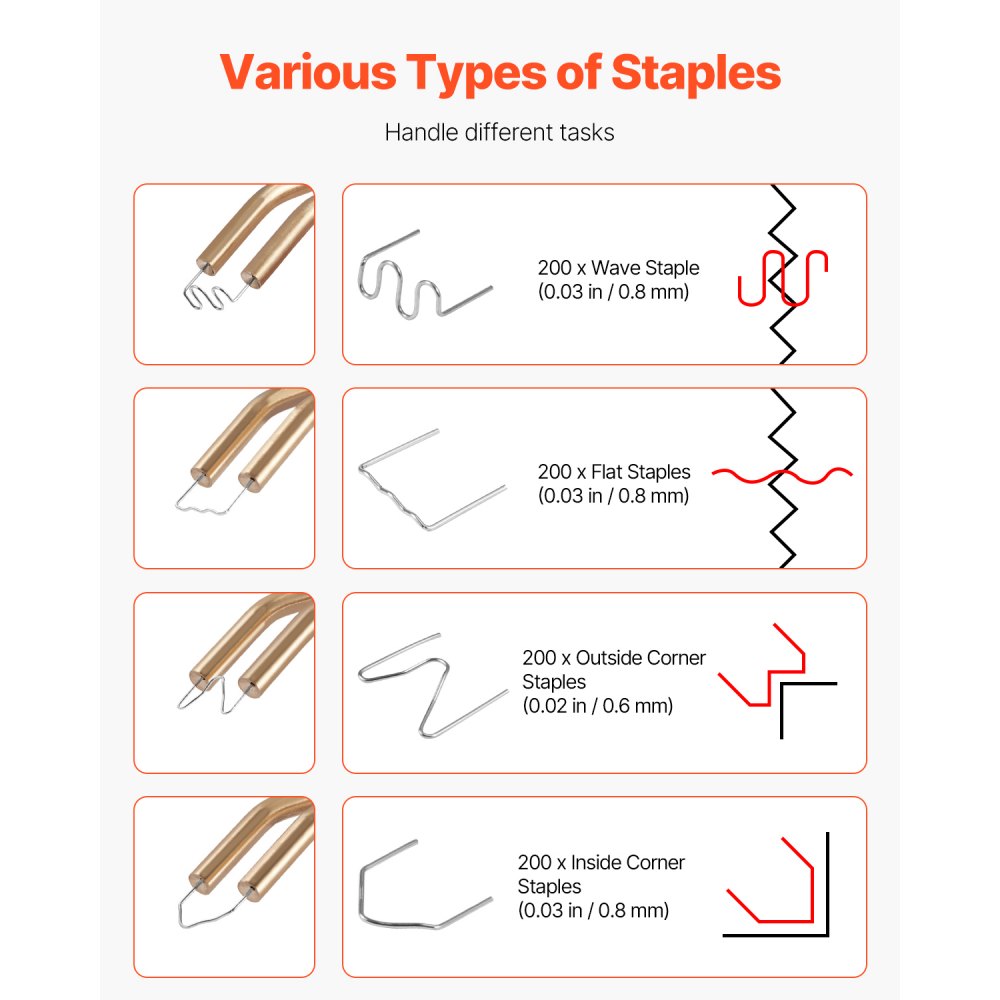 VEVOR Kunststoff Schweißgerät, 100 W Kunststoff Reparatur Set mit 800 Heißklammern, Schweißpistole, Kunststoff-Autostoßstangen mit LED-Licht für Kajaks, Spielzeuge, Reparatur von Kunststoffrissen