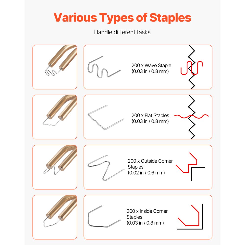 VEVOR Kunststoff Schweißgerät, 120 W Schweißpistole mit 400 Stk. 4 Arten Heißklammern, Kunststoff Reparatur Set für Kunststoff-Autostoßstangen für Kajaks, Spielzeuge, Reparatur von Kunststoffrissen