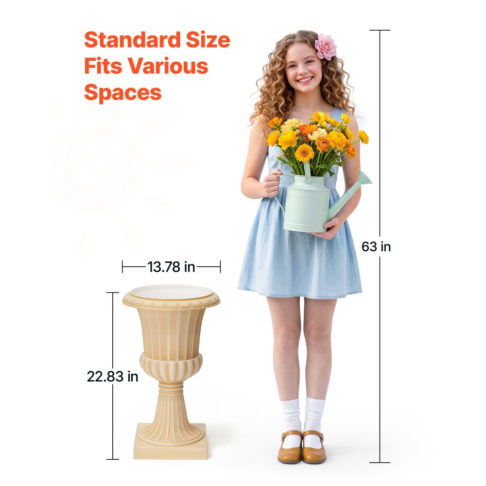 VEVOR Pflanzkübel Pflanzurnen Blumentopf Amphore Ø350x580 mm 2 Stk. Beige, Dekor für Hochzeiten Partys Events Bühnen Gärten Balkone Terrassen, PP-Material, Pflanzgefäß Schale Vase Topf, Antike Optik