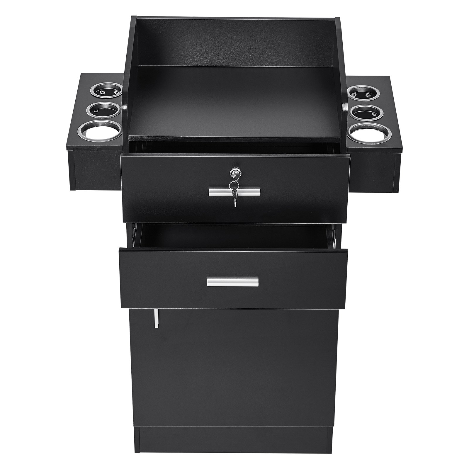 VEVOR Salon Aufbewahrungsschrank, Friseursalon-Station für Friseure, Friseurstation-Set, mit 6 Fächern, 1 Aufbewahrungsschrank und 2 Schubladen (eine abschließbar), schwarz, 69 x 35 x 96,5 cm