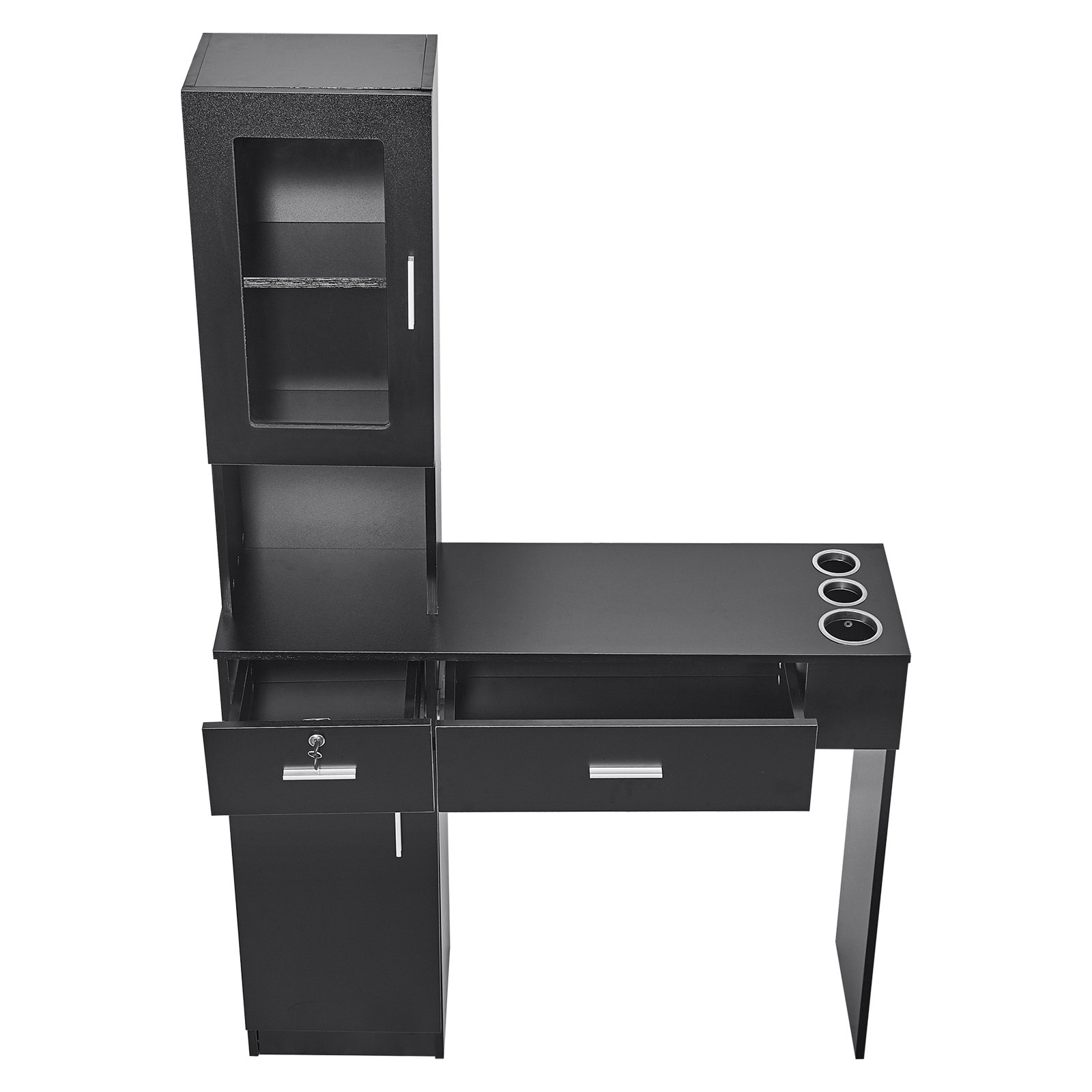VEVOR Salonstation, Wandmontage, Friseursalonstation für Friseure, Beauty-Spa-Möbelset, 1 Lagerschrank, 3 Fächer und 2 Schubladen (eine abschließbar), Schwarz, 102,8 x 30 x 170 cm