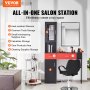 VEVOR Salonstation, Wandmontage, Friseursalonstation für Friseure, Beauty-Spa-Möbelset, 1 Lagerschrank, 3 Fächer und 2 Schubladen (eine abschließbar), Schwarz und Rot, 102,8 x 30 x 170 cm