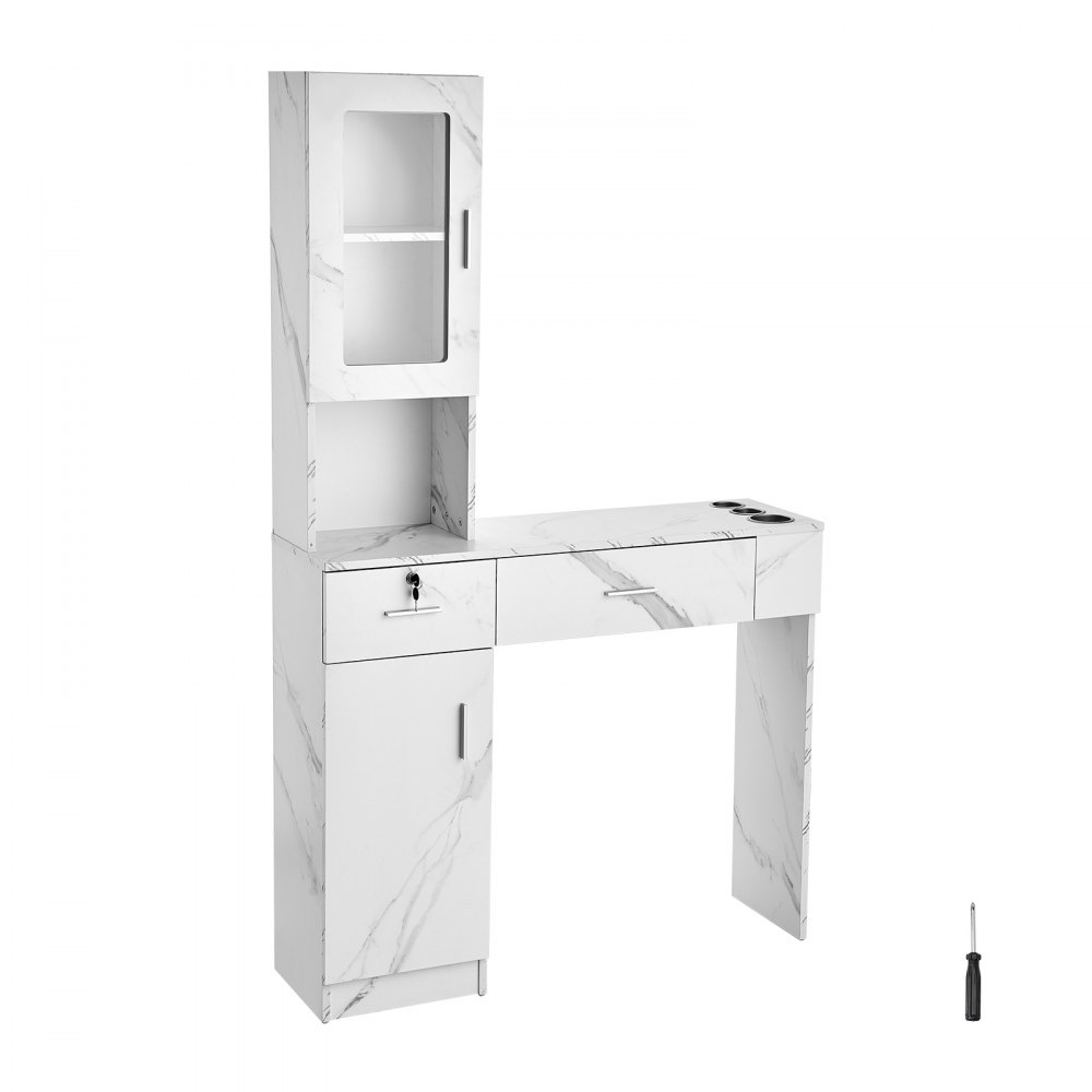 VEVOR Salonstation, Wandmontage, Friseursalonstation für Friseure, Beauty-Spa-Möbelset, 1 Lagerschrank, 3 Fächer und 2 Schubladen (eine abschließbar), weiß, 102,8 x 30 x 170 cm