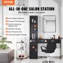 VEVOR Salonstation, Wandmontage, Friseursalonstation für Friseure, Beauty-Spa-Möbelset, 1 Lagerschrank, 3 offene Fächer und 3 Schubladen (eine abschließbar), schwarz, 129 x 33 x 177 cm