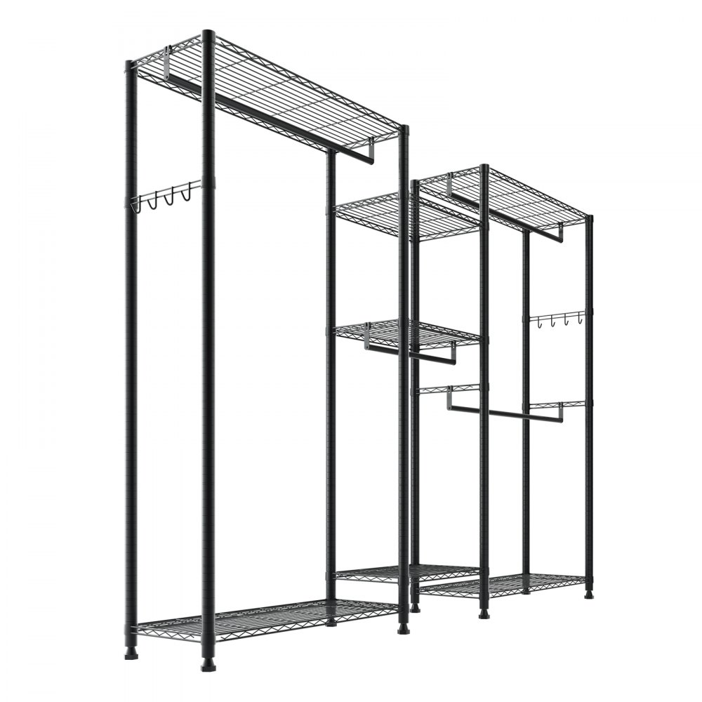VEVOR Kleiderständer Garderobenständer (verstellbar) mit 4 Kleiderstangen & 385,5 kg Tragkraft & 7 Regalen & 8 Haken, offener Kleiderschrank für Schlafzimmer Bekleidungsgeschäft Garderobe Flur