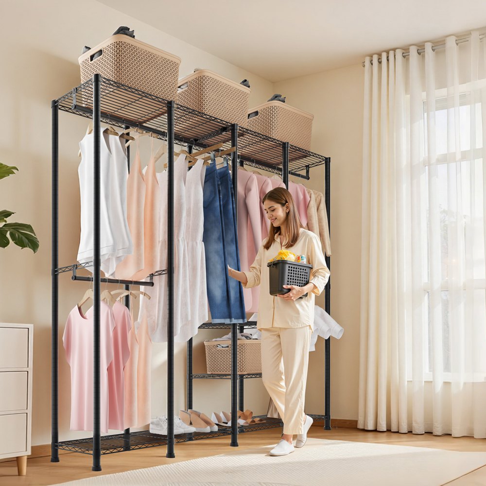 VEVOR Kleiderständer Garderobenständer (verstellbar) mit 4 Kleiderstangen & 499 kg Tragkraft & 10 Regalen, robuster offener Kleiderschrank für Schlafzimmer Bekleidungsgeschäft Garderobe Flur