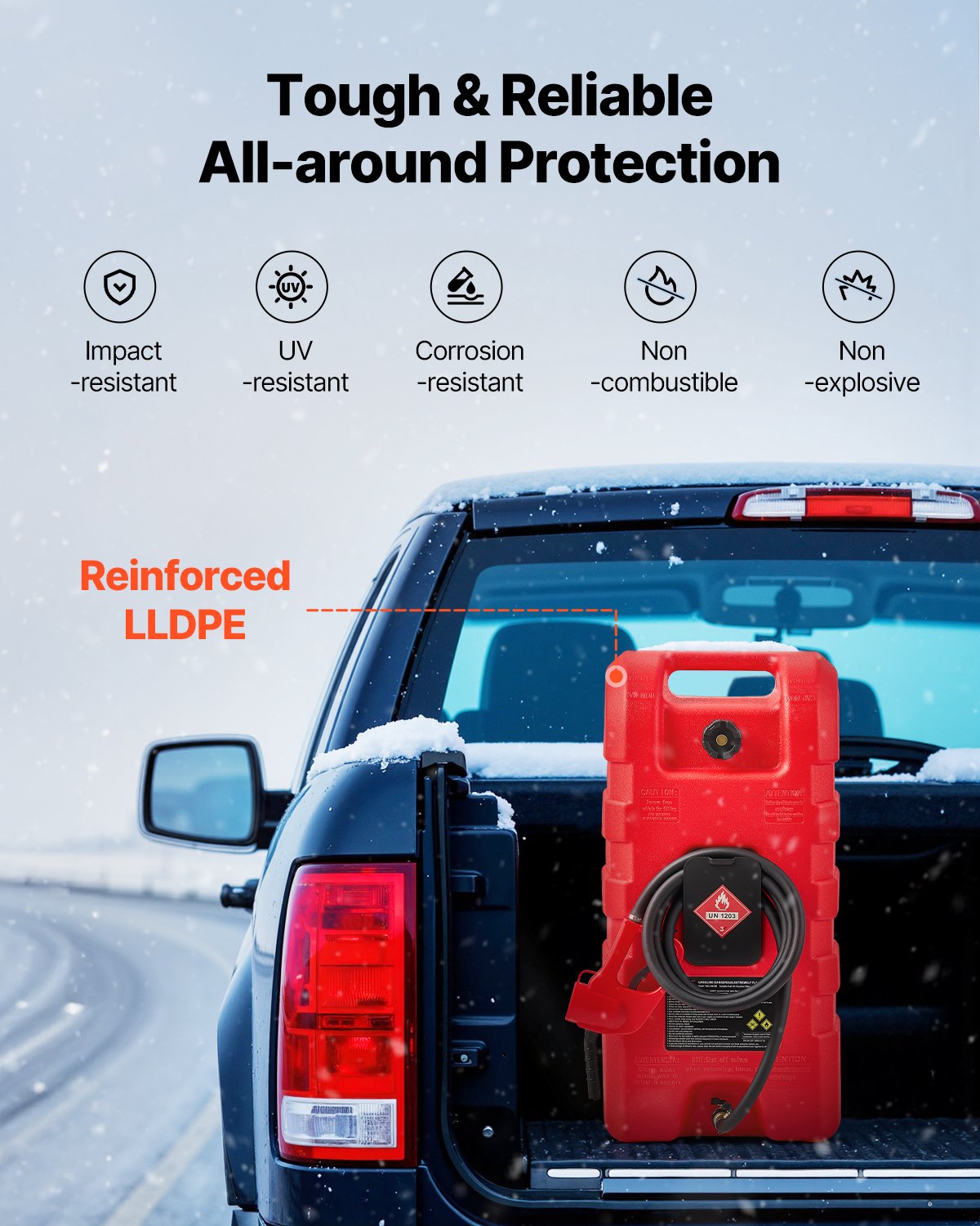 VEVOR Fuel Trolley, 56.78 L, Fuel Canister with Gravity & Hand Pump Mode, Petrol Canister, 3 m Delivery Hose & Hand Pump, Gas Tank for Motorboats, Off-Road Vehicles, Petrol & Diesel