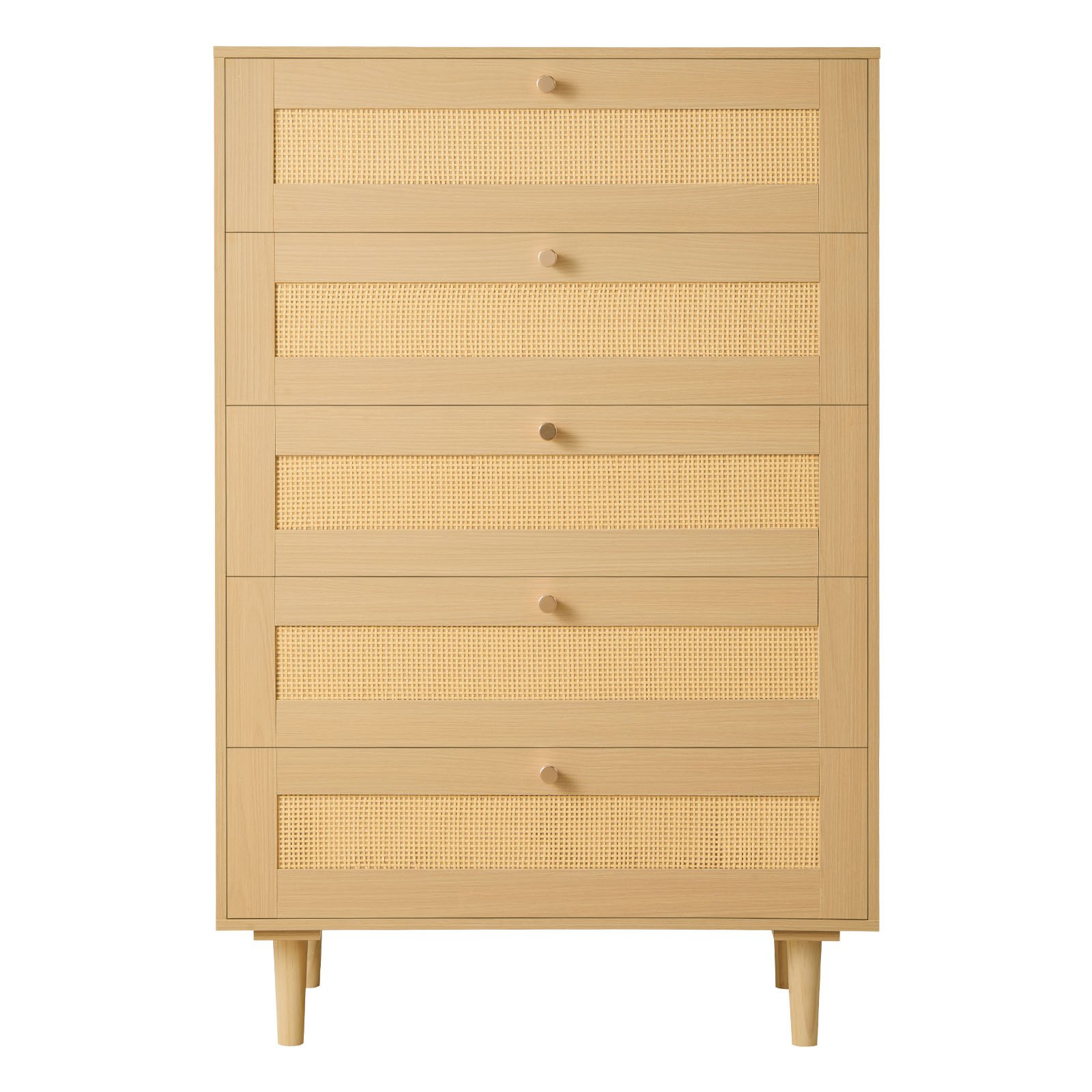 VEVOR Rattankommode Aufbewahrungsschrank mit 5 Schubladen & Metallgriffen & Holzbeinen, moderner Rattanschrank für Schlafzimmer Wohnzimmer Flur (70,2x40x106,5 cm) Kleidungsschrank Schubladenschrank