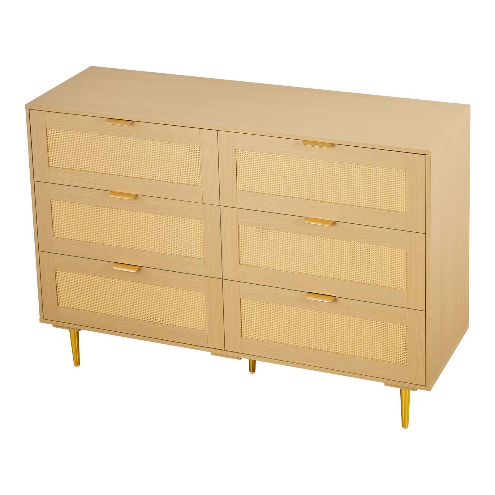 VEVOR Rattankommode Aufbewahrungsschrank mit 6 Schubladen & Metallgriffen und -beinen, moderner Rattanschrank für Schlafzimmer Wohnzimmer Flur (120 x 39,5 x 85,4 cm) Kleidungsschrank