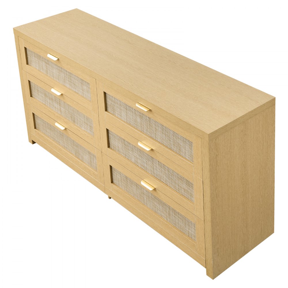 VEVOR Rattankommode Aufbewahrungsschrank mit 6 Schubladen & Metallgriffen, moderner Rattanschrank für Schlafzimmer Wohnzimmer Flur (144,5 x 45 x 79,5 cm) Kleidungsschrank Schubladenschrank