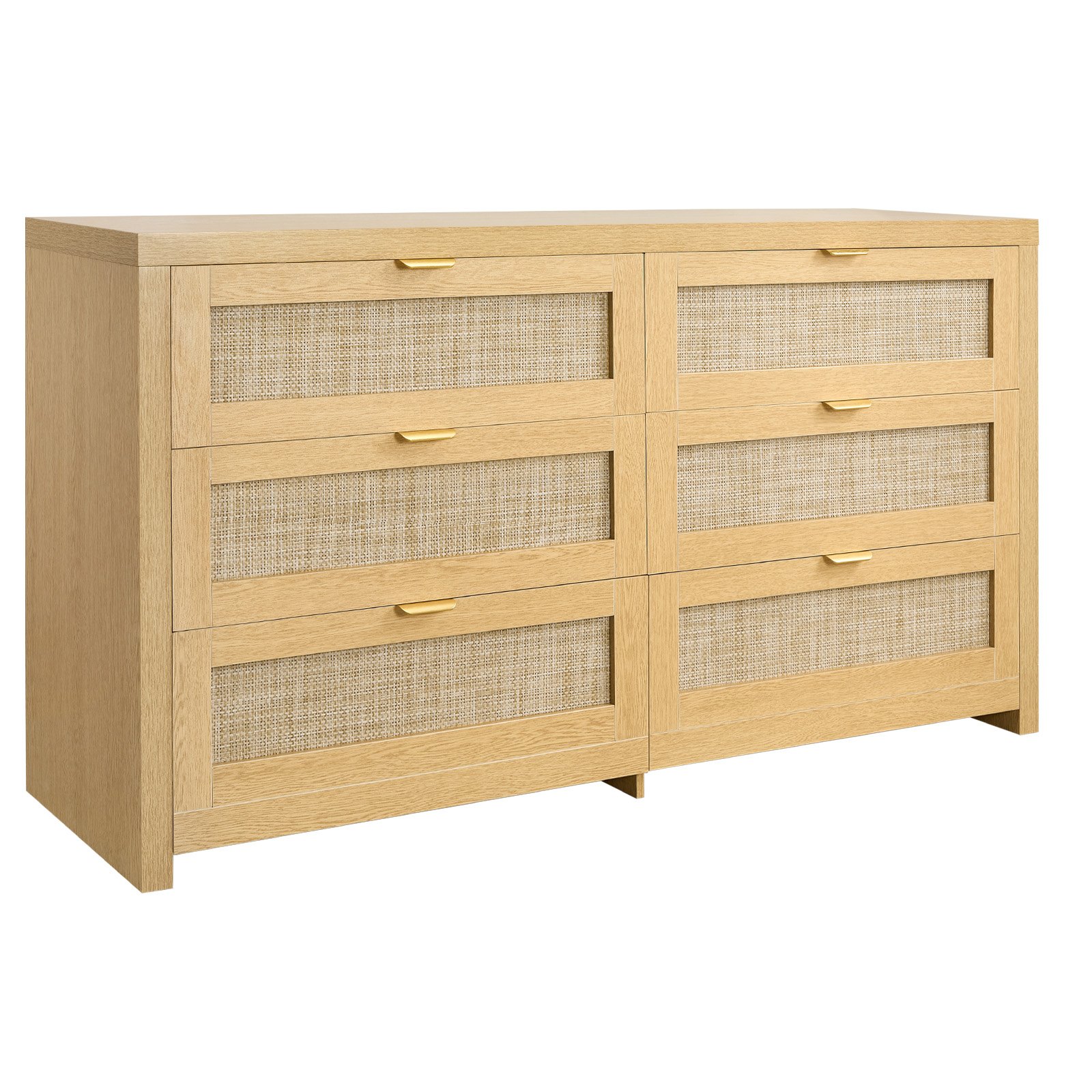 VEVOR Rattankommode Aufbewahrungsschrank mit 6 Schubladen & Metallgriffen, moderner Rattanschrank für Schlafzimmer Wohnzimmer Flur (144,5 x 45 x 79,5 cm) Kleidungsschrank Schubladenschrank
