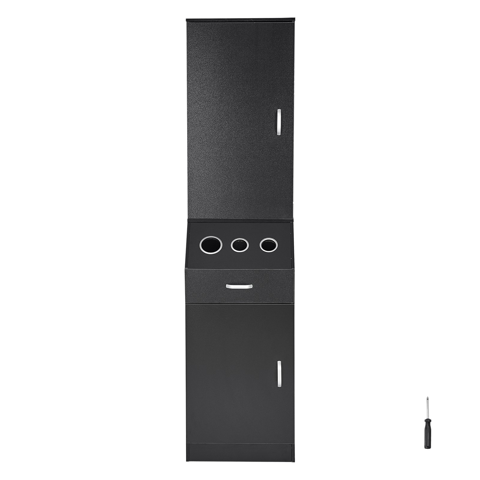 VEVOR Salon-Aufbewahrungsschrank, Friseursalon-Station für Friseure, Friseurstation-Set, mit 3 Haartrocknerhaltern, Schränken und einer Schublade, schwarz, 44 x 40 x 180 cm