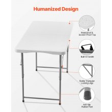 VEVOR Klapptisch Buffettisch tragbarer Allzwecktisch 122 cm, rechteckiger Kunststofftisch mit verstellbarer Höhe & integriertem Griff, Gartentisch Campingtisch für Partys Picknick Camping, weiß