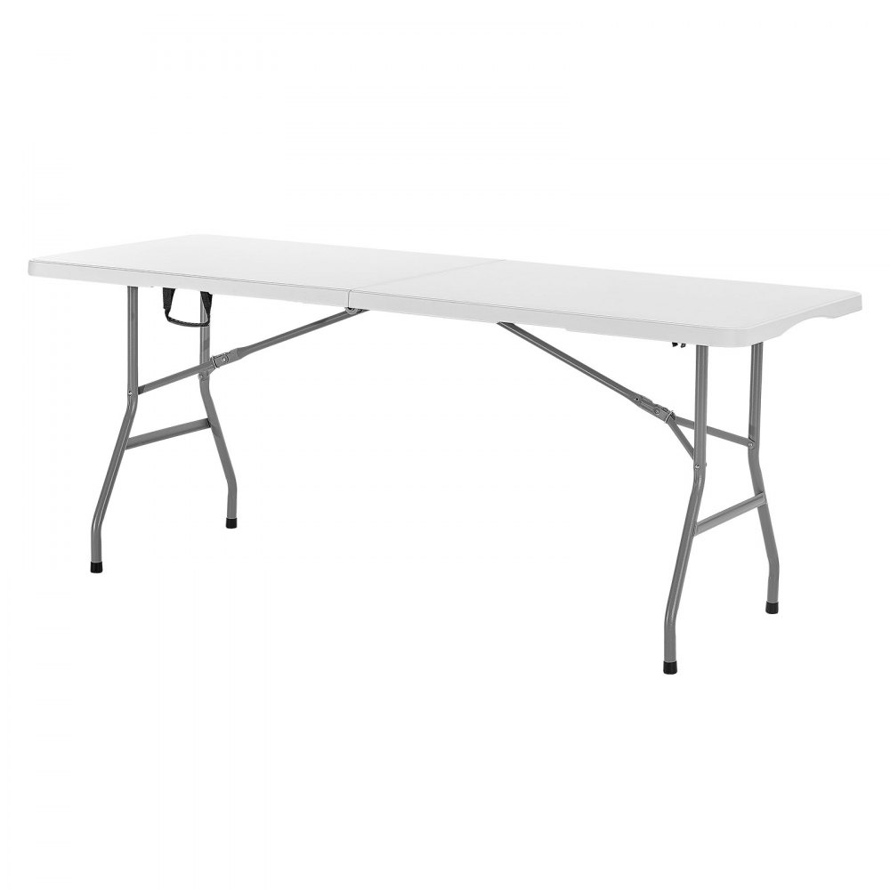 VEVOR Folding Table, 6 Ft Heavy Duty Portable Fold-in-Half Utility Table, Indoor Outdoor Plastic Rectangle Table with Built in Handle, for Party, Dining, Wedding, Events, Picnic, Camping, White