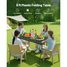 VEVOR Klapptisch Buffettisch tragbarer Allzwecktisch 180 cm, rechteckiger Kunststofftisch (für 4-6 Personen) mit integriertem Griff, Gartentisch Campingtisch für Partys Picknick Camping, Schwarz