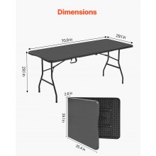 VEVOR Klapptisch Buffettisch tragbarer Allzwecktisch 180 cm, rechteckiger Kunststofftisch (für 4-6 Personen) mit integriertem Griff, Gartentisch Campingtisch für Partys Picknick Camping, Schwarz