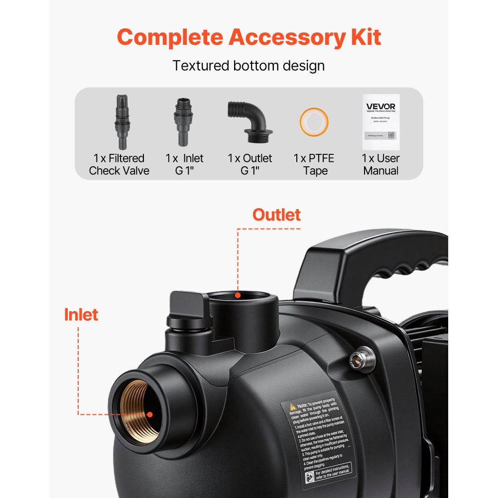 VEVOR Shallow Well Jet Pump, 800W, 230V 3300 L/H Maximum Flow Rate, PP Garden Well Jet Pump with 8 m Suction Height, Thermal Protection, European Voltage Standards, for Garden Irrigation Lawn Watering