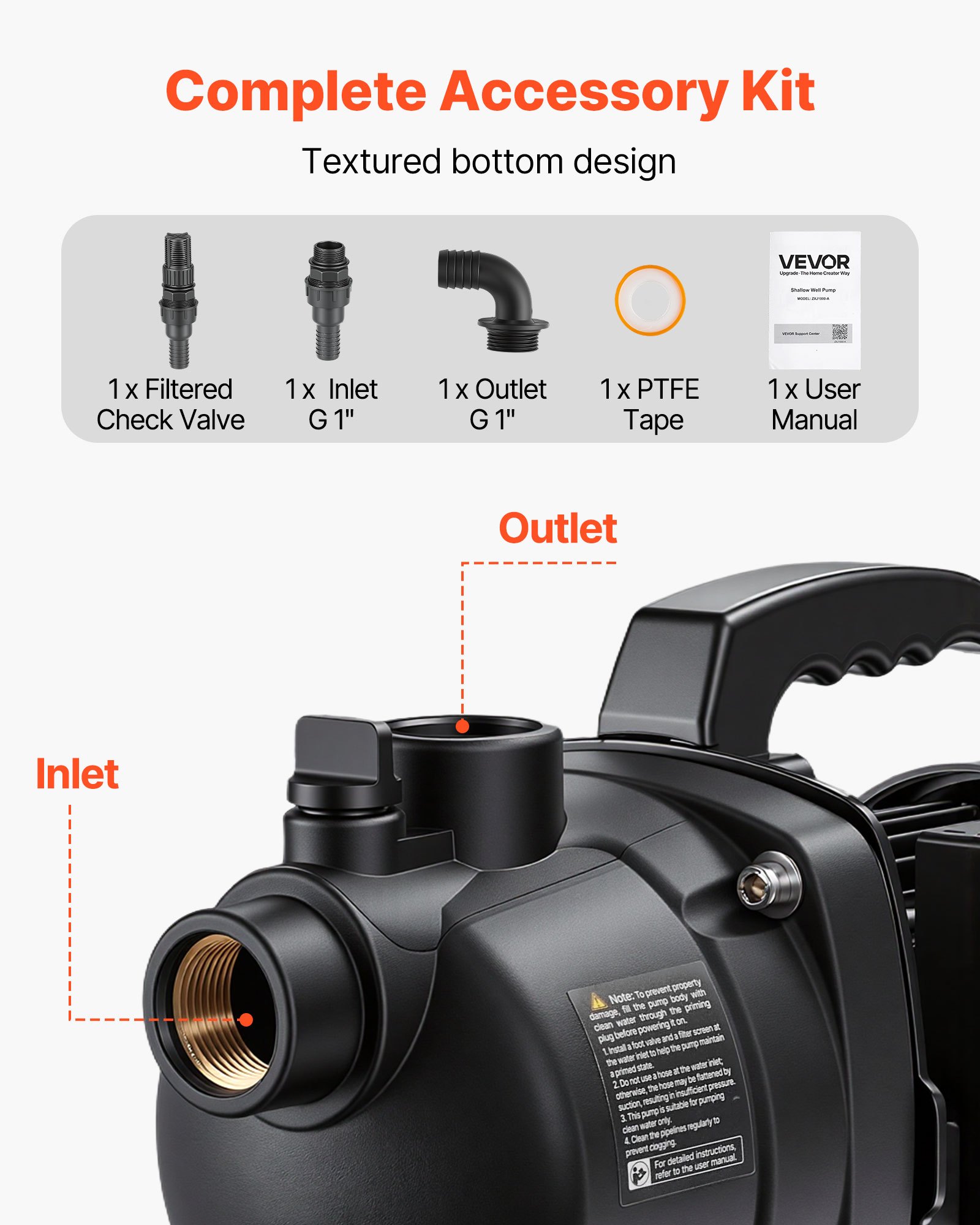 VEVOR Shallow Well Jet Pump, 800W, 230V 3300 L/H Maximum Flow Rate, PP Garden Well Jet Pump with 8 m Suction Height, Thermal Protection, European Voltage Standards, for Garden Irrigation Lawn Watering