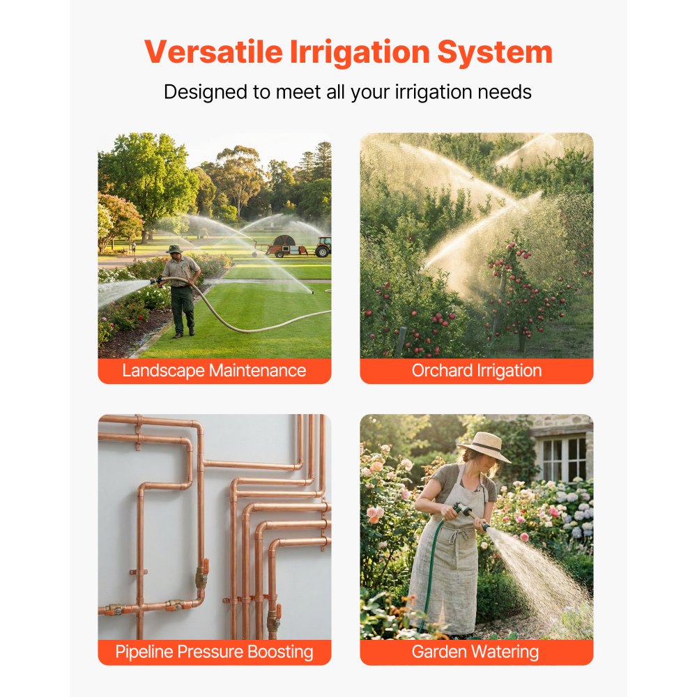 VEVOR Gartenpumpe, 1300 W, 230 V, max. Fördermenge 4800 L/h, PP Bewässerungspumpe mit 48 m Förderhöhe, Überhitzungsschutz, Europäische Spannungsnormen, für Gartenbewässerung &-bewässerung