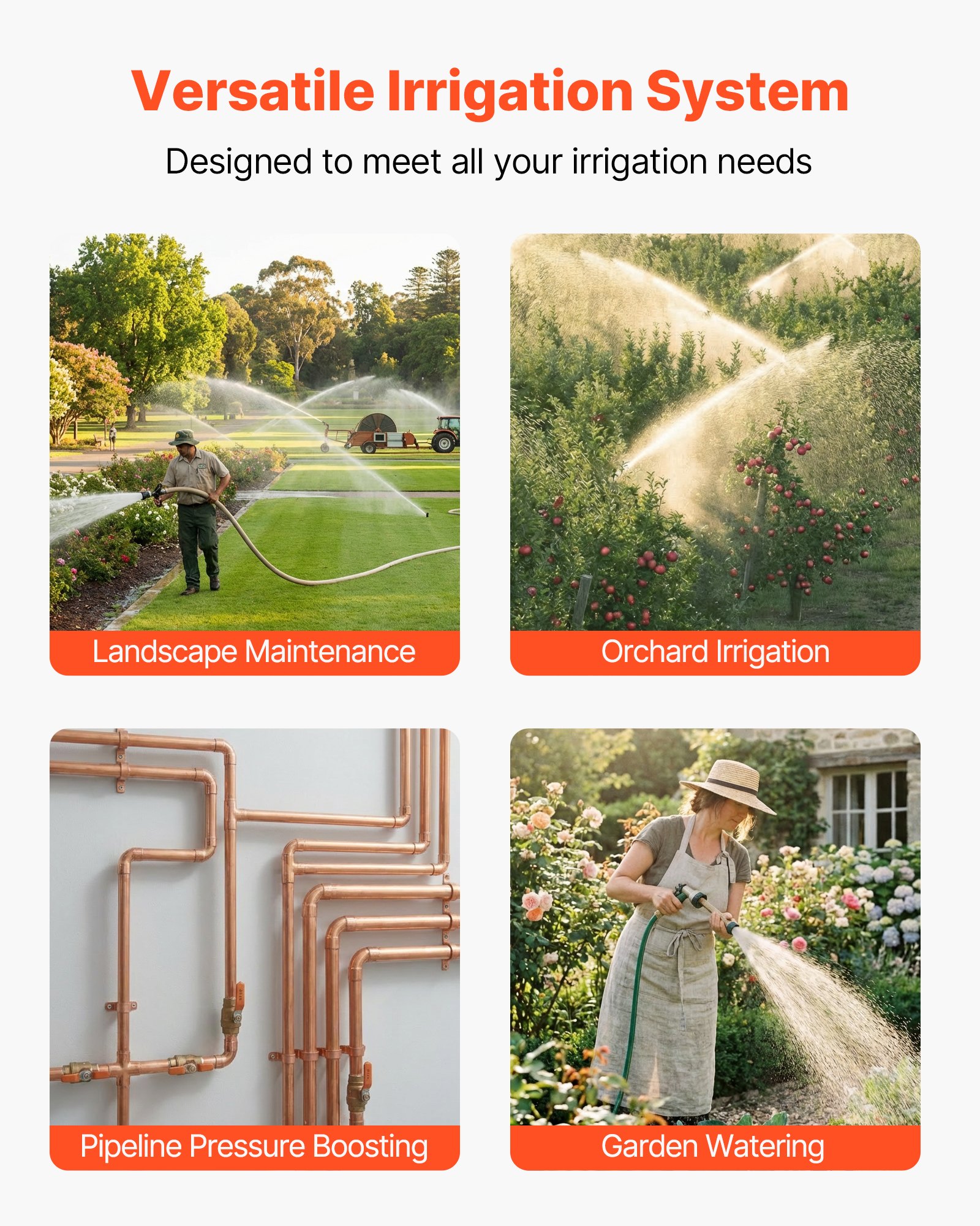 VEVOR Gartenpumpe, 1300 W, 230 V, max. Fördermenge 4800 L/h, PP Bewässerungspumpe mit 48 m Förderhöhe, Überhitzungsschutz, Europäische Spannungsnormen, für Gartenbewässerung &-bewässerung