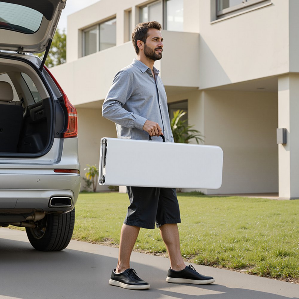 VEVOR Klappbank aus Kunststoff, 1,83 m tragbare Klappbank, glatte wasserdichte HDPE-Außenbank, Picknick-Camping-Esssitz mit Tragegriff, für unterhaltsame Aktivitäten wie Gartenfußball, weiß (1 Packung)