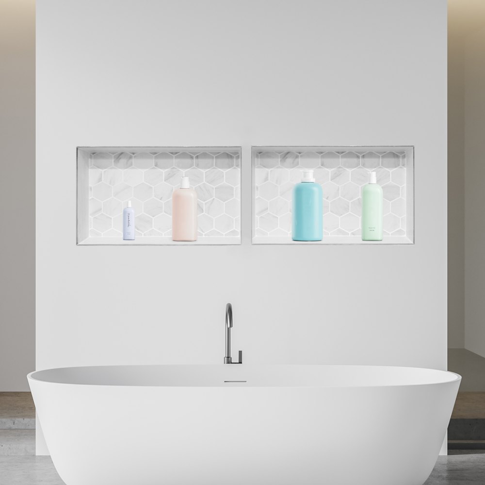 VEVOR Duschnische, 40,6 x 81,3 cm + 40,6 x 81,3 cm Wandnische mit beweglichem Regal, 10,2 cm dicker moderner Seifen- & Shampoo-Aufbewahrungs-Organizer, schwarz für Badezimmerdusche