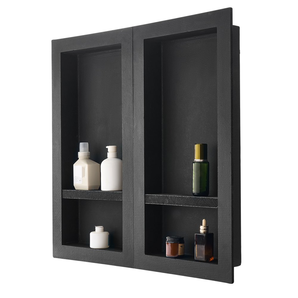 VEVOR Duschnische, 40,6 x 81,3 cm + 40,6 x 81,3 cm Wandnische mit beweglichem Regal, 10,2 cm dicker moderner Seifen- & Shampoo-Aufbewahrungs-Organizer, schwarz für Badezimmerdusche
