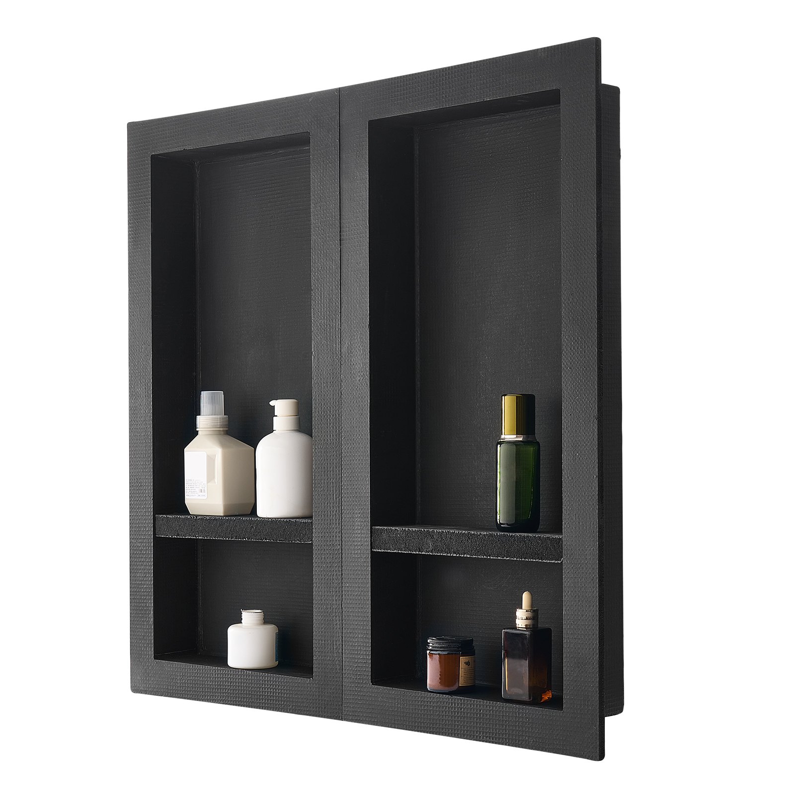 VEVOR Duschnische, 40,6 x 81,3 cm + 40,6 x 81,3 cm Wandnische mit beweglichem Regal, 10,2 cm dicker moderner Seifen- & Shampoo-Aufbewahrungs-Organizer, schwarz für Badezimmerdusche
