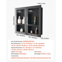 VEVOR Duschnische, 40,6 x 61 cm + 40,6 x 61 cm Wandnische mit beweglichem Regal, 10,2 cm dicker moderner Seifen- & Shampoo-Aufbewahrungs-Organizer, schwarz für Badezimmerdusche