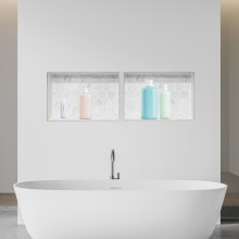 VEVOR Duschnische, 40,6 x 61 cm + 40,6 x 61 cm Wandnische mit beweglichem Regal, 10,2 cm dicker moderner Seifen- & Shampoo-Aufbewahrungs-Organizer, schwarz für Badezimmerdusche