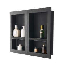 VEVOR Duschnische, 40,6 x 61 cm + 40,6 x 61 cm Wandnische mit beweglichem Regal, 10,2 cm dicker moderner Seifen- & Shampoo-Aufbewahrungs-Organizer, schwarz für Badezimmerdusche