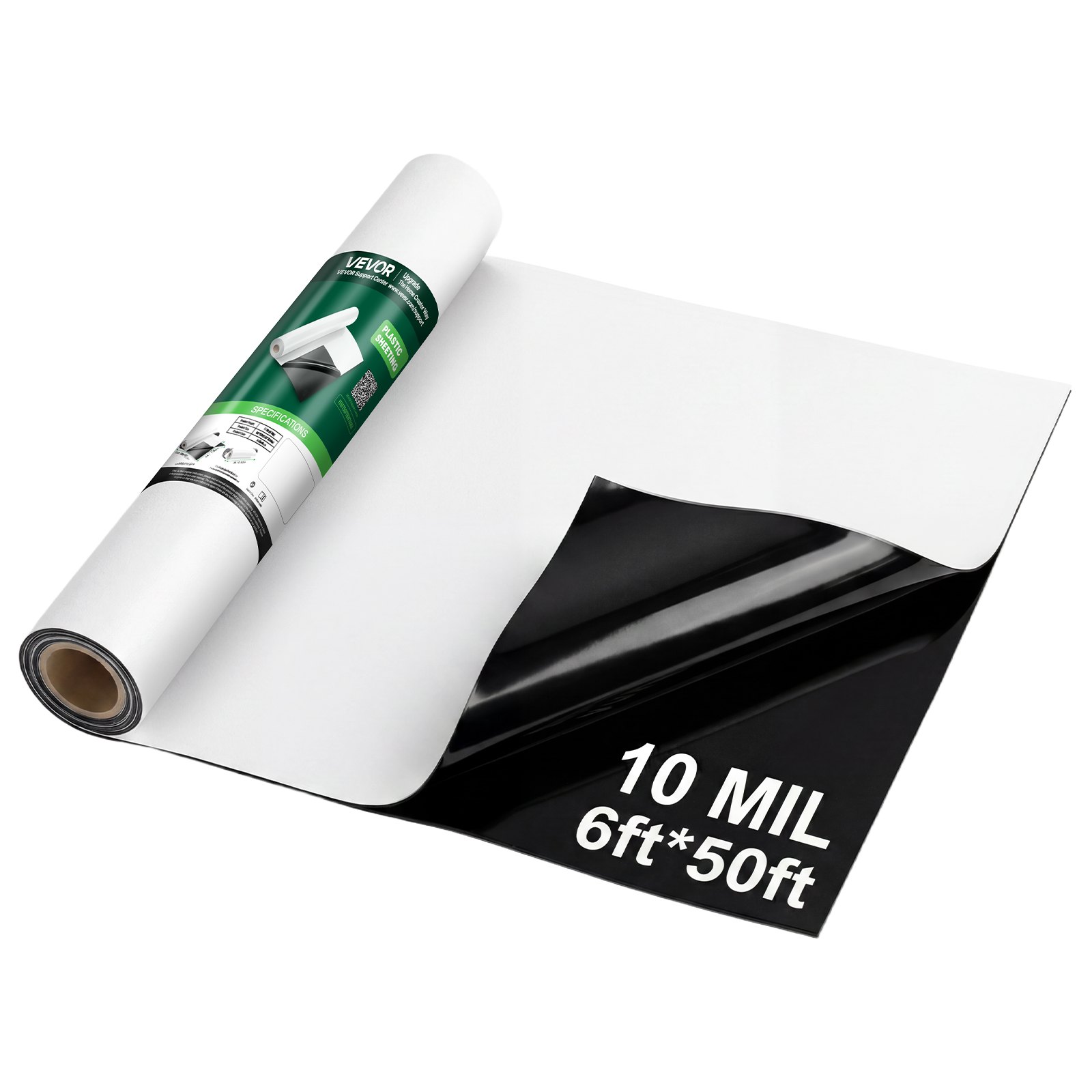 VEVOR Polyethylenfolie 1,83x15,24m Gartenfolie 0,25mm Schwarz/Weiß, Kunststoffrolle für Gartenarbeit Abdeckplane Malerplane Abdeckfolie für Kriechkeller Dampfsperre Unkrautbekämpfung